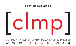 the red c l m p logo and the phrase proud member c l m p with community of literary magazines & presses below and the web address w w w c l m p dot o r g below that