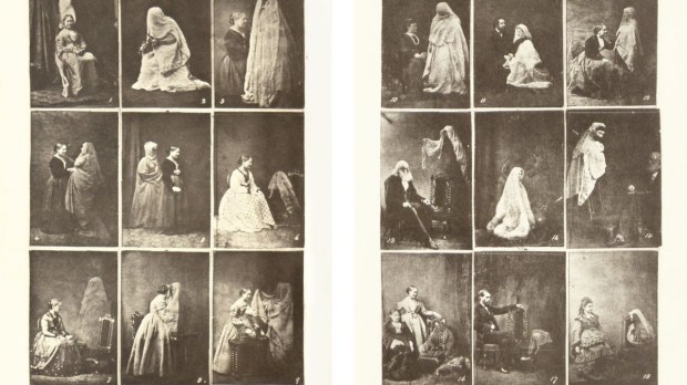 a set of very old black and white photographs attempting to capture spirits